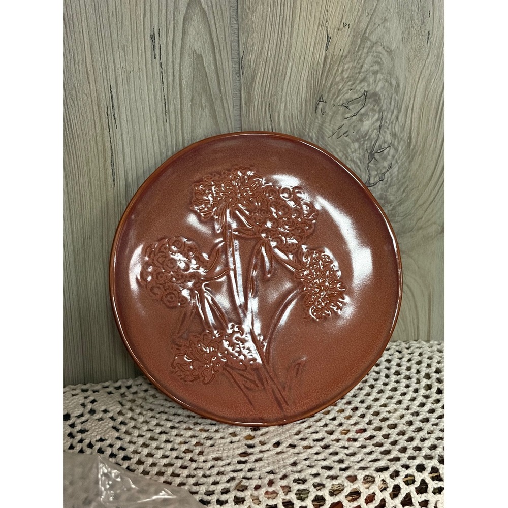 Threshold Stoneware Dessert Plate Terracotta Brown Embossed Floral 8 Inch